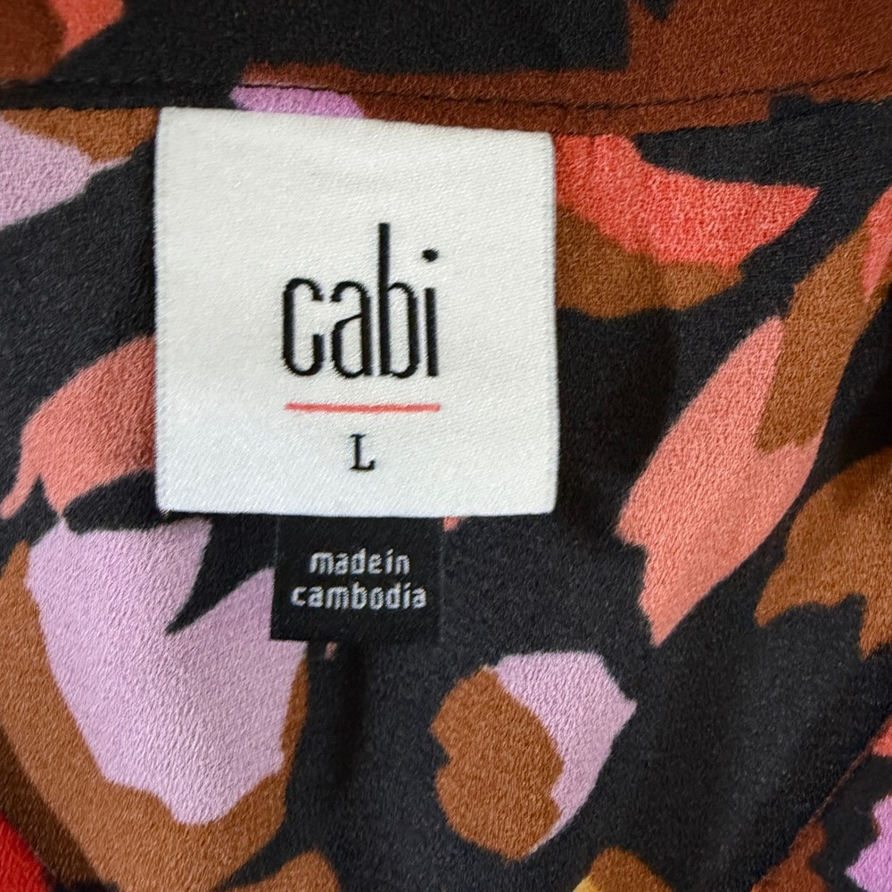 Cabi 4454 Pink Orange Abstract Floral Ruffle Neck Sleeveless Dress Womens‎ L - Picture 3 of 6